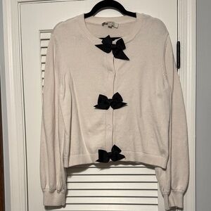 LOFT Cream Cardigan with Black Bow Details size XL